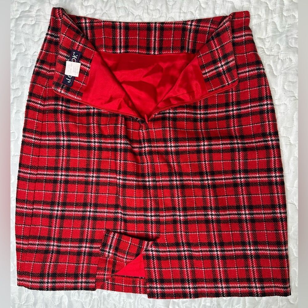 Vintage J.G. Hook Red Plaid Tartan Mini Skirt 90s Wool Blend USA Made Size 10P - Picture 12 of 12